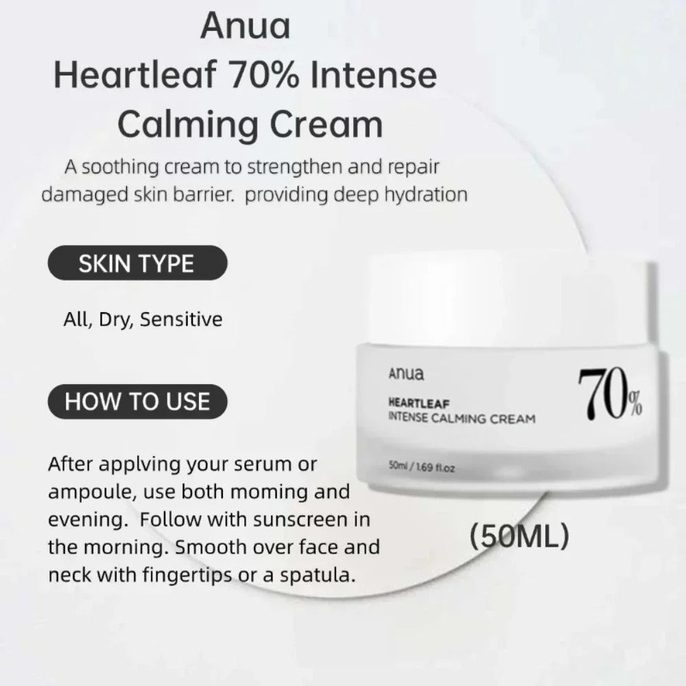 Anua Heartleaf 70% Intense Calming Cream Soothing Repair Brightening Body Moisturizer