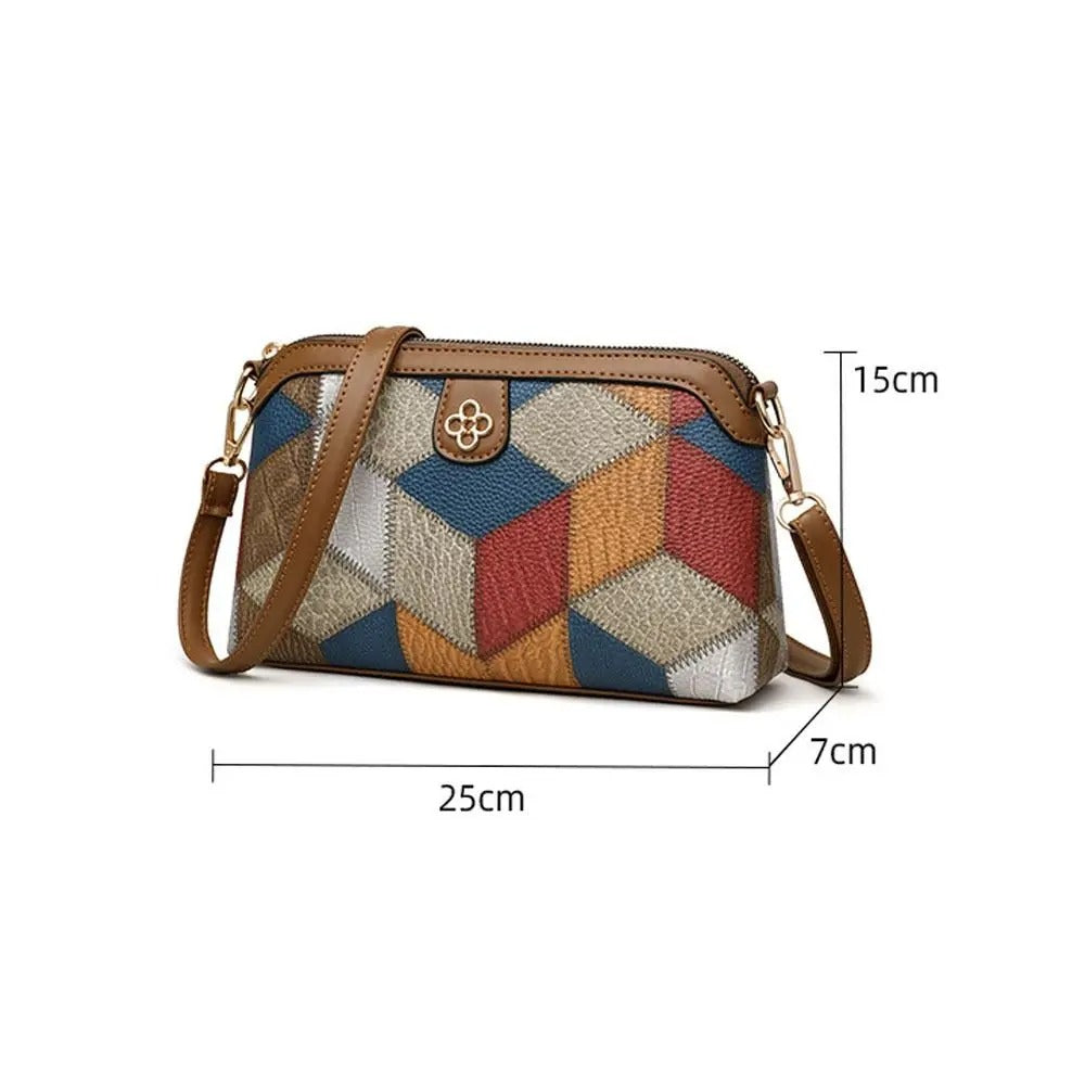 Women Shoulder Bag National Style Irregular Stitching Change Mobile Phone Bags PU Underarm Bag