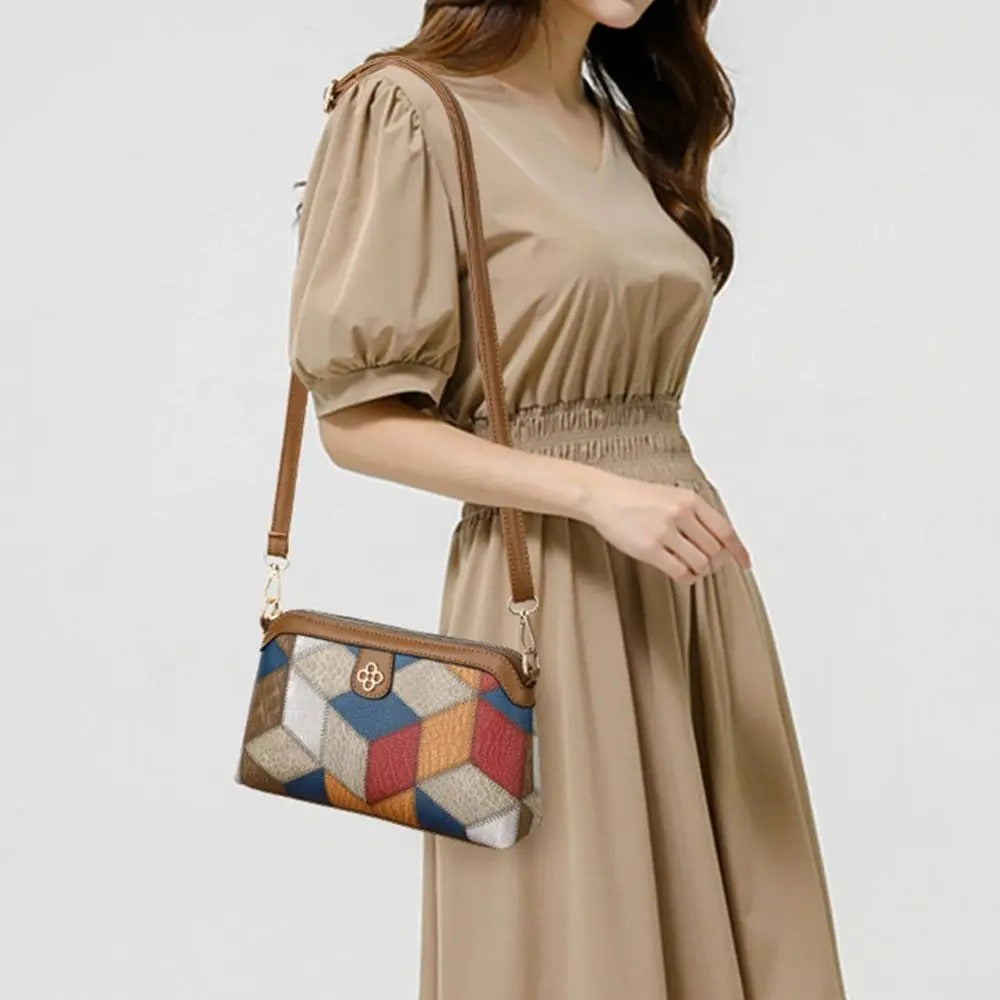 Women Shoulder Bag National Style Irregular Stitching Change Mobile Phone Bags PU Underarm Bag