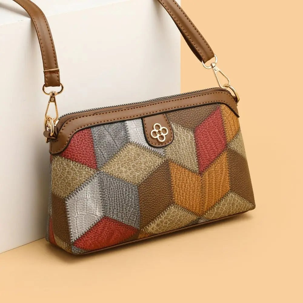 Women Shoulder Bag National Style Irregular Stitching Change Mobile Phone Bags PU Underarm Bag