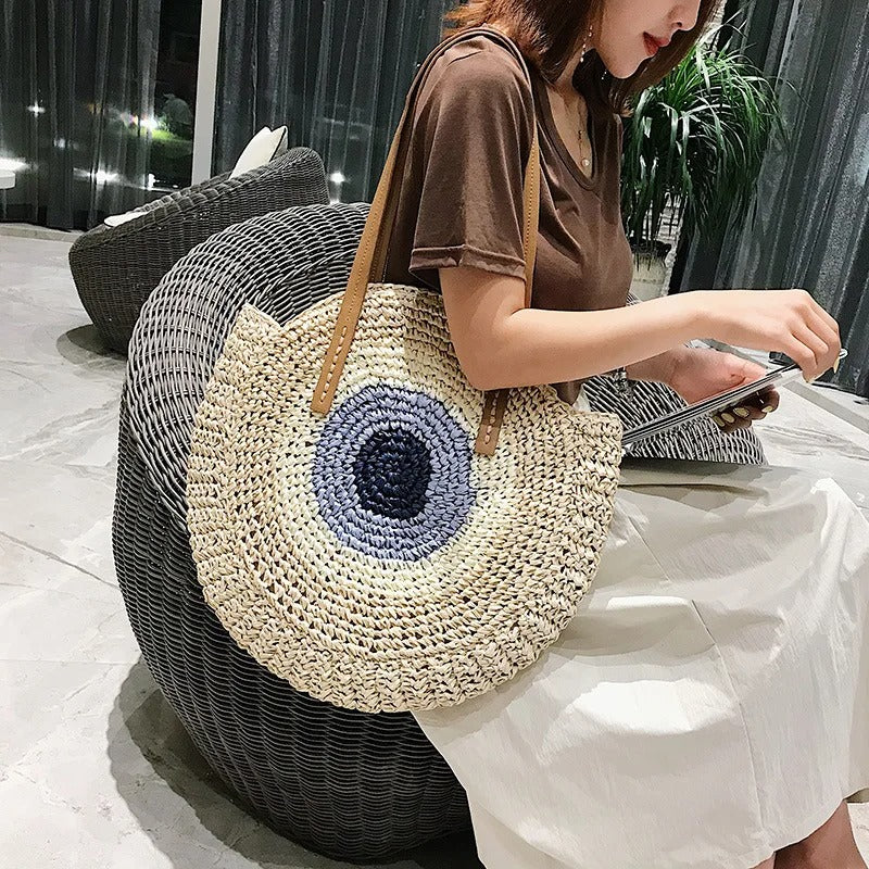 Women Bag Casual Light Shoulder Bag Large Capacity Beach Bag Stitching Contrast Color