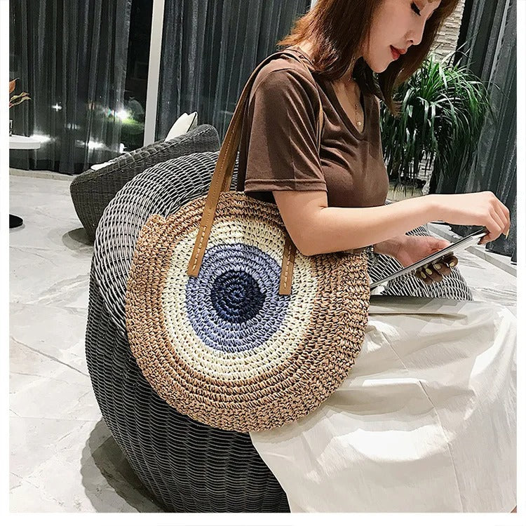 Women Bag Casual Light Shoulder Bag Large Capacity Beach Bag Stitching Contrast Color