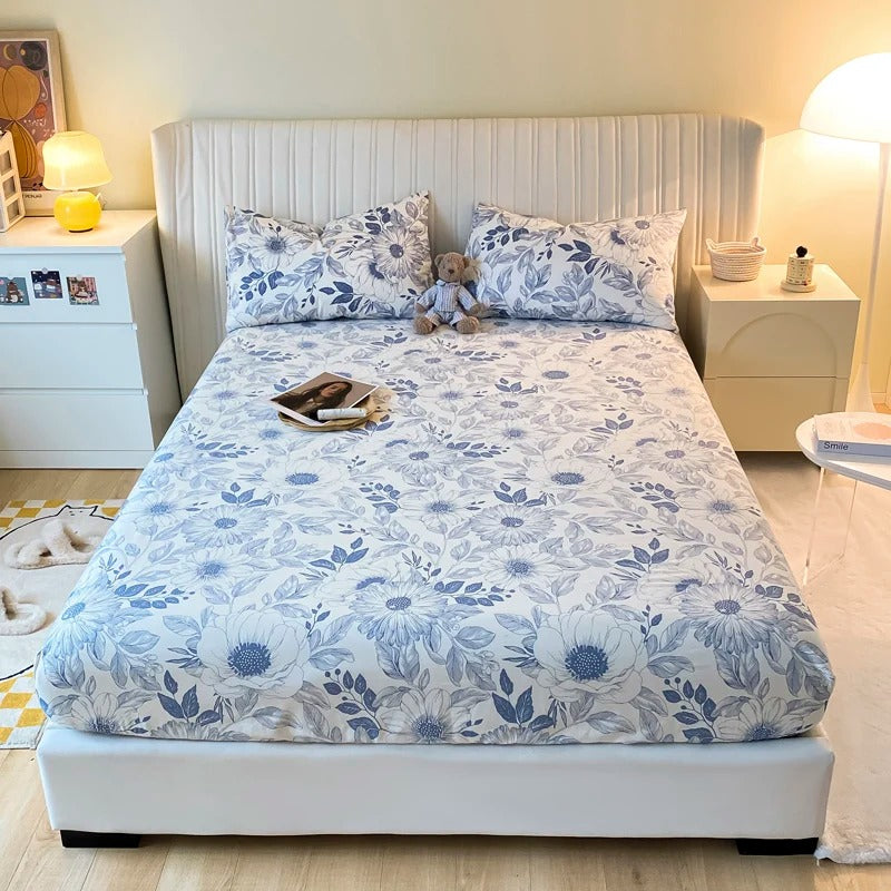 Pure Cotton Printing Fitted Sheet Luxury Mattress Cover for King, Queen, Full, and Twin Bedsheets