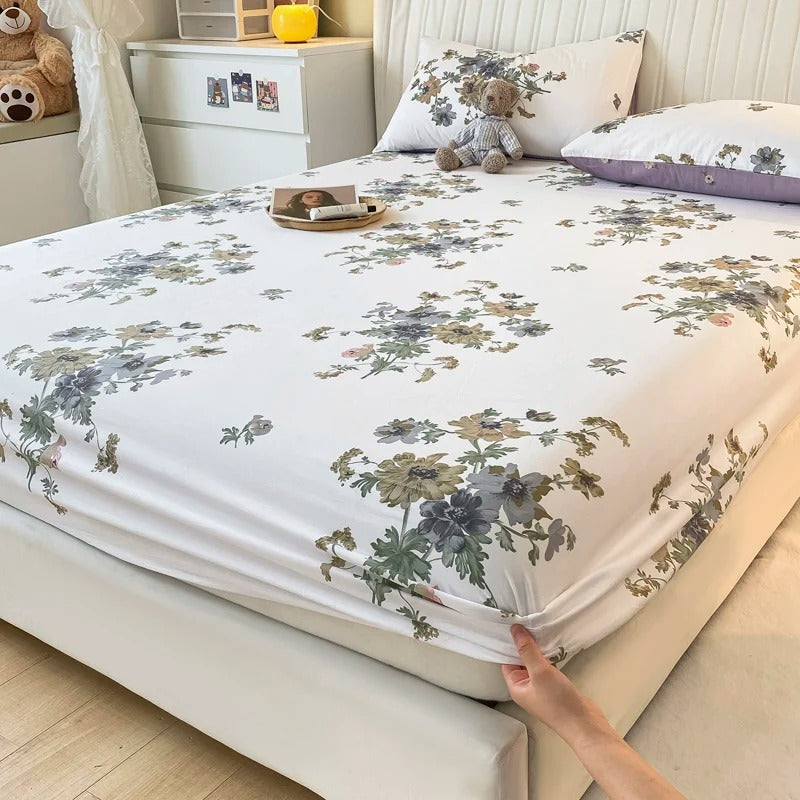 Pure Cotton Printing Fitted Sheet Luxury Mattress Cover for King, Queen, Full, and Twin Bedsheets