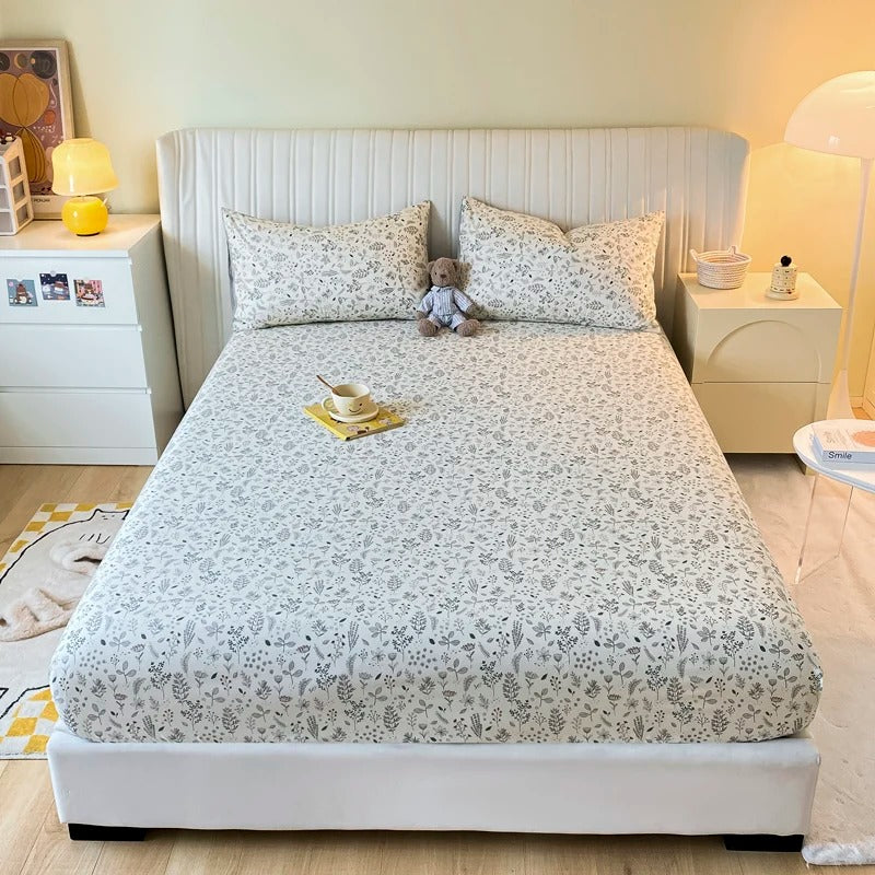 Pure Cotton Printing Fitted Sheet Luxury Mattress Cover for King, Queen, Full, and Twin Bedsheets