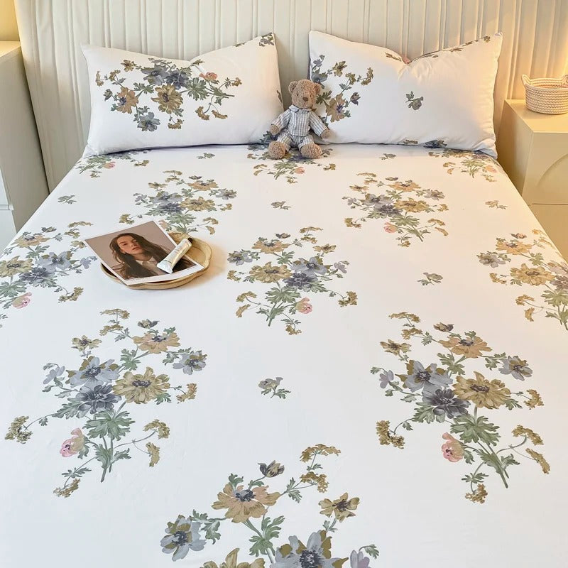 Pure Cotton Printing Fitted Sheet Luxury Mattress Cover for King, Queen, Full, and Twin Bedsheets