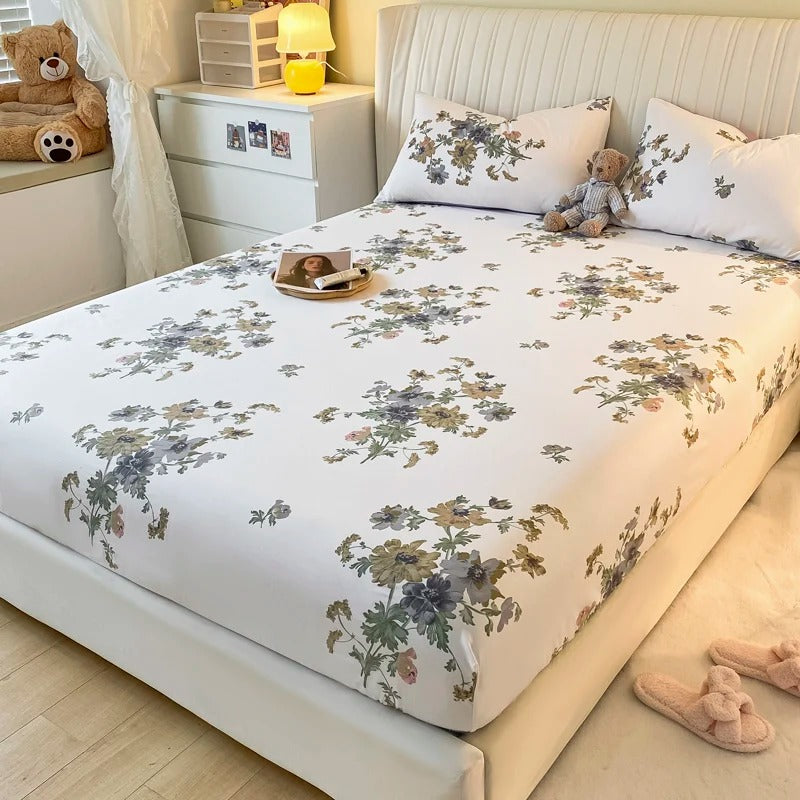 Pure Cotton Printing Fitted Sheet Luxury Mattress Cover for King, Queen, Full, and Twin Bedsheets