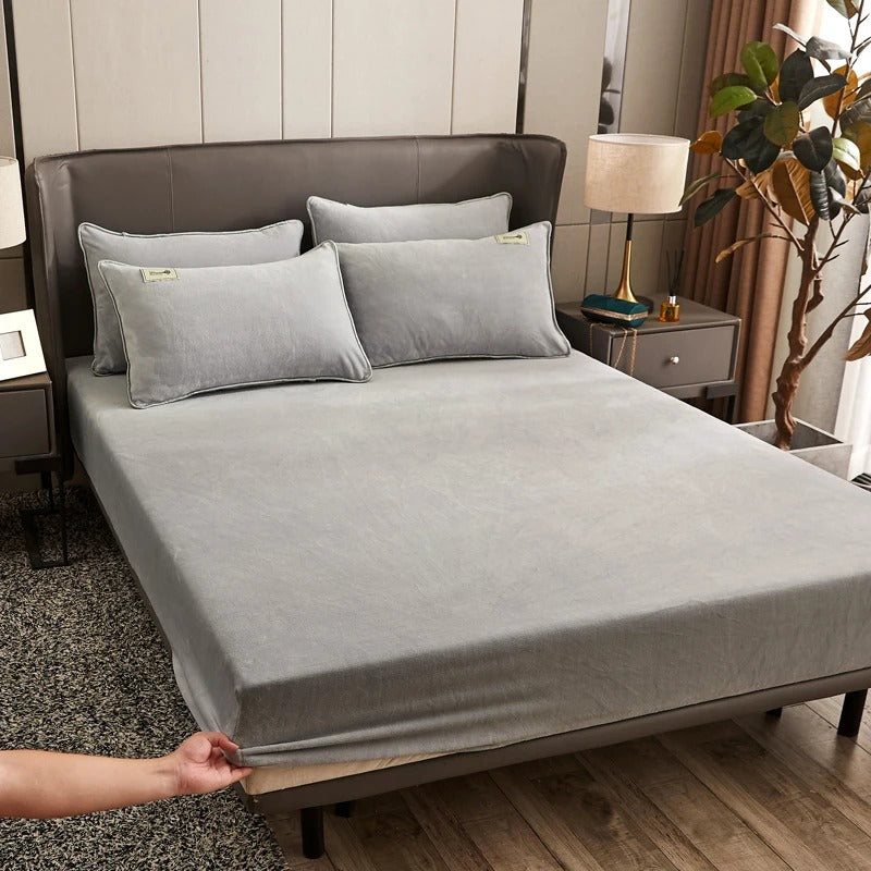 Velvet Fitted Sheets Winter Thick Warm Plush Bedspread with Elastic Band Bed Sheet for King, Queen, Full, and Twin
