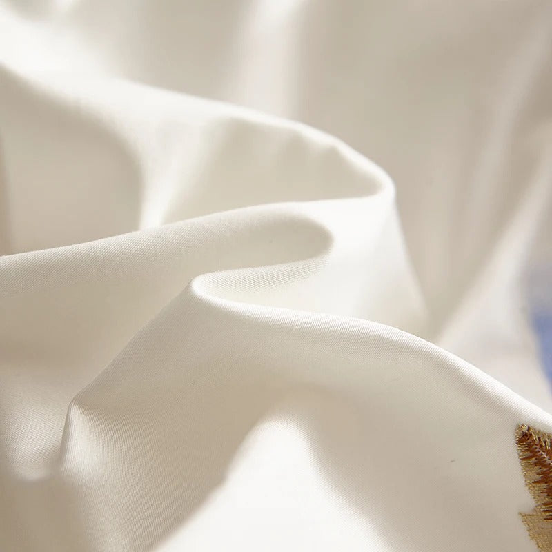 Chic Embroidered White Blue Luxury Bedding Set for King, Queen, Full, and Twin Bedsheets