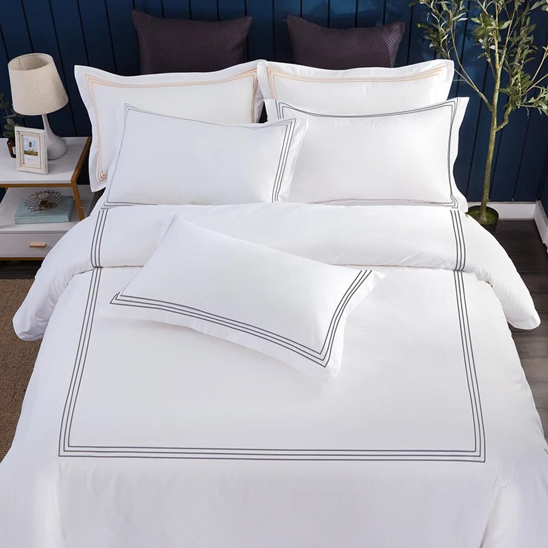 Pure Cotton Satin Strip Bed Line Duvet Cover for King, Queen Full, Twin Bedsheets