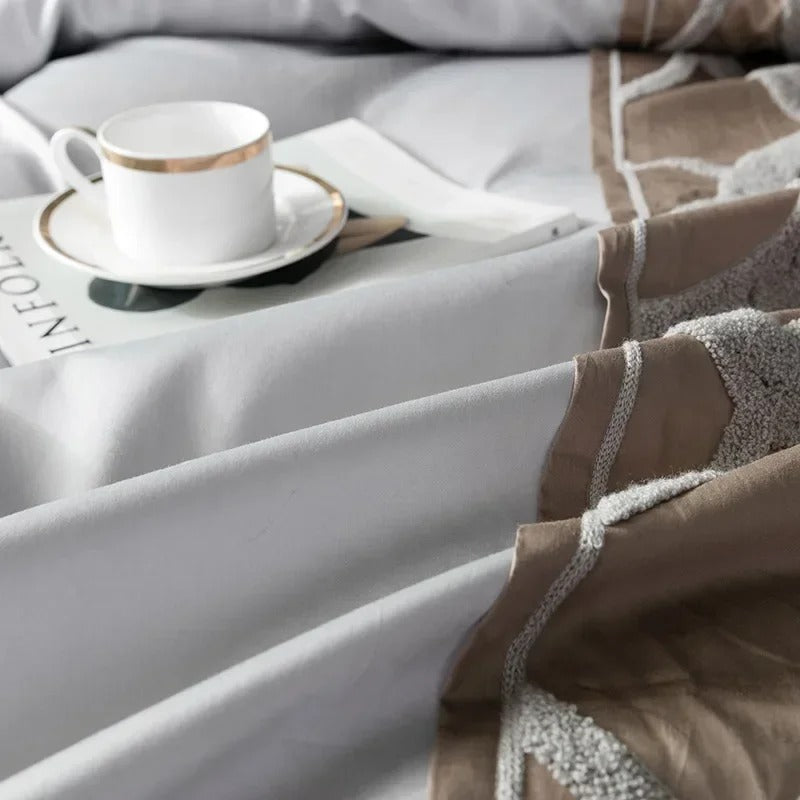 Grey White Bed Sheet Pillowcase Duvet Cover Set for King, Queen Full, Twin Bedsheets