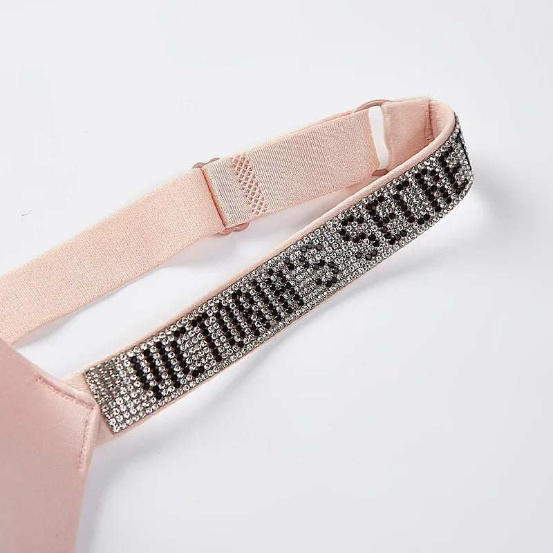 Push-Up Bra Panties Adjustable Straps Rhinestone Engraved Women's Bra Set