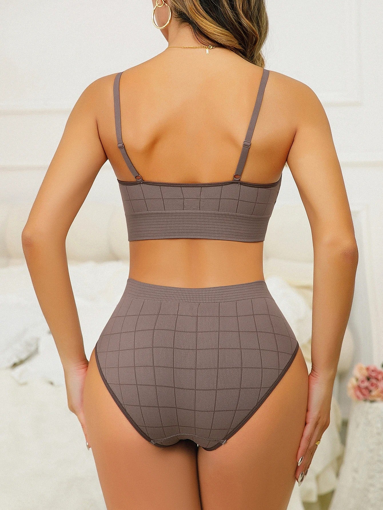 Plaid Seamless Women's Bra Suit Push-up Women's Underwear