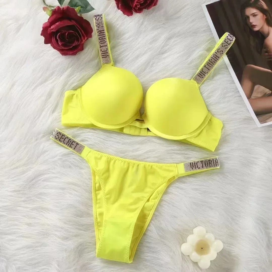 Women's Adjustable Straps Moisture-wicking Fabric Underwire Push-up Bra and Panties Lingerie