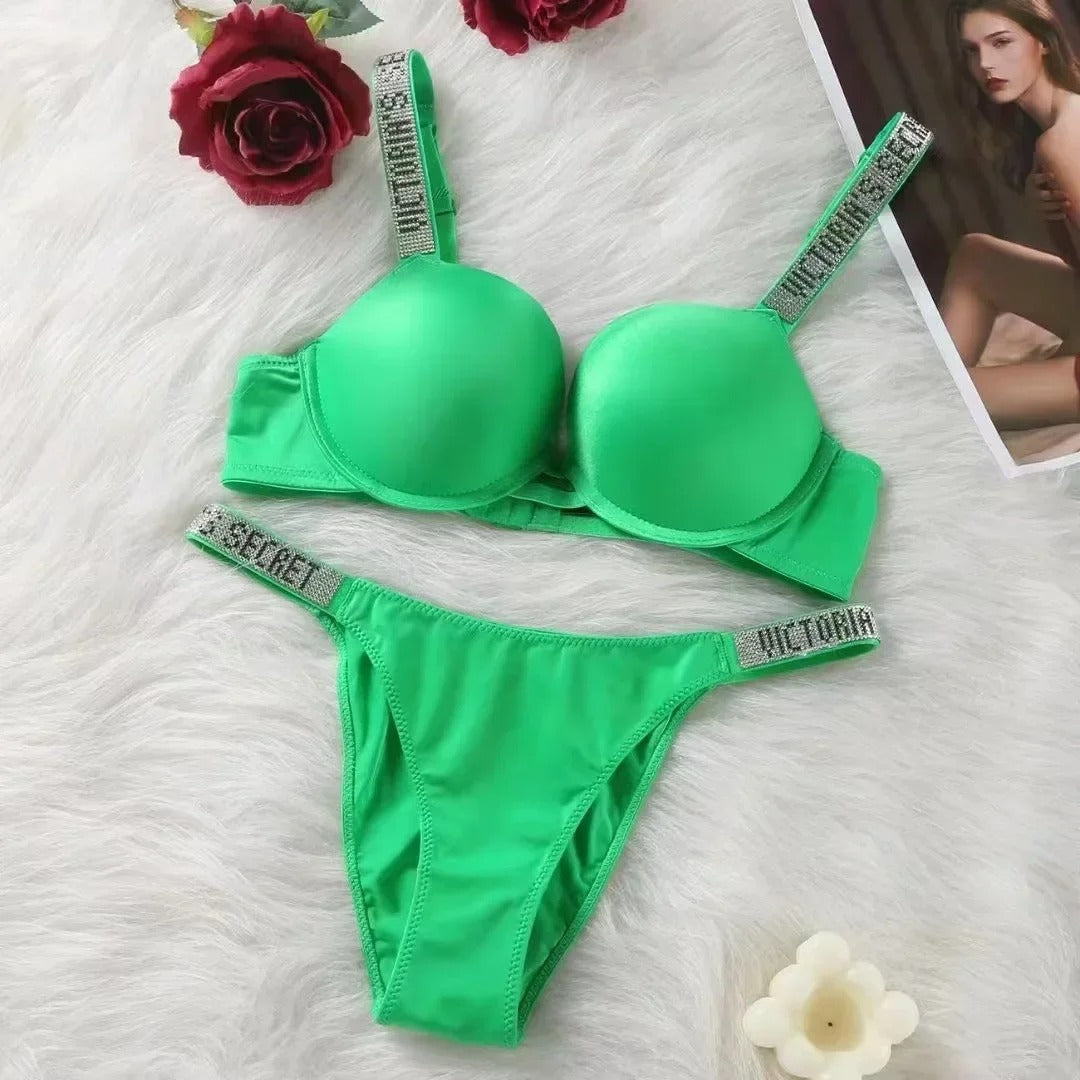 Women's Adjustable Straps Moisture-wicking Fabric Underwire Push-up Bra and Panties Lingerie