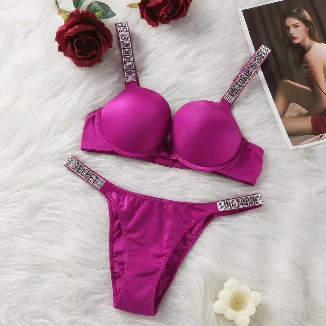 Women's Adjustable Straps Moisture-wicking Fabric Underwire Push-up Bra and Panties Lingerie