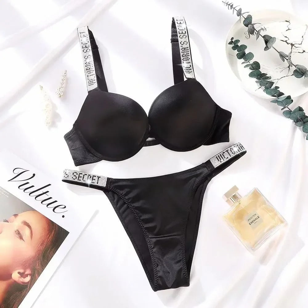 Women's Adjustable Straps Moisture-wicking Fabric Underwire Push-up Bra and Panties Lingerie