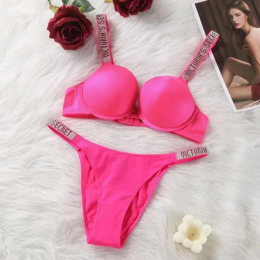 Women's Adjustable Straps Moisture-wicking Fabric Underwire Push-up Bra and Panties Lingerie