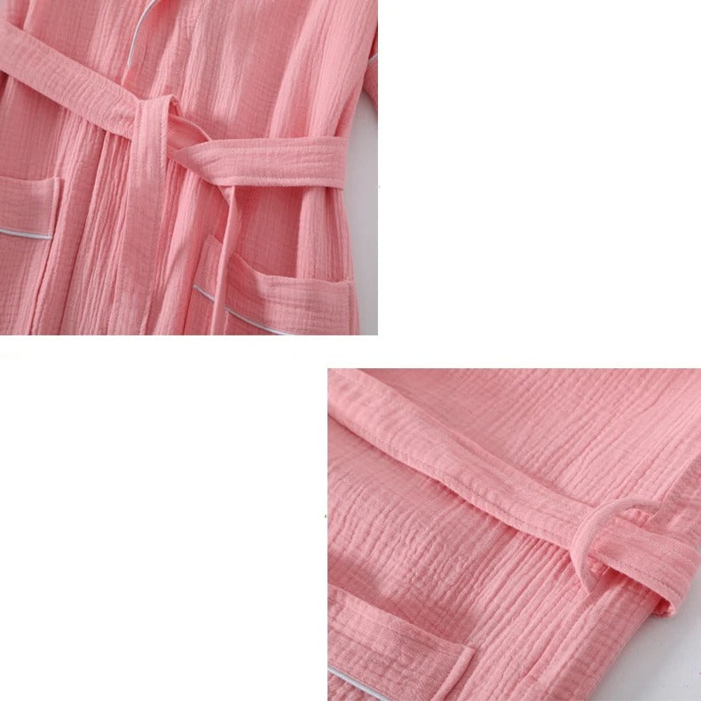 Summer Thin Cotton Bathrobe Double Layer Gauze Short Sleeve Nightgown