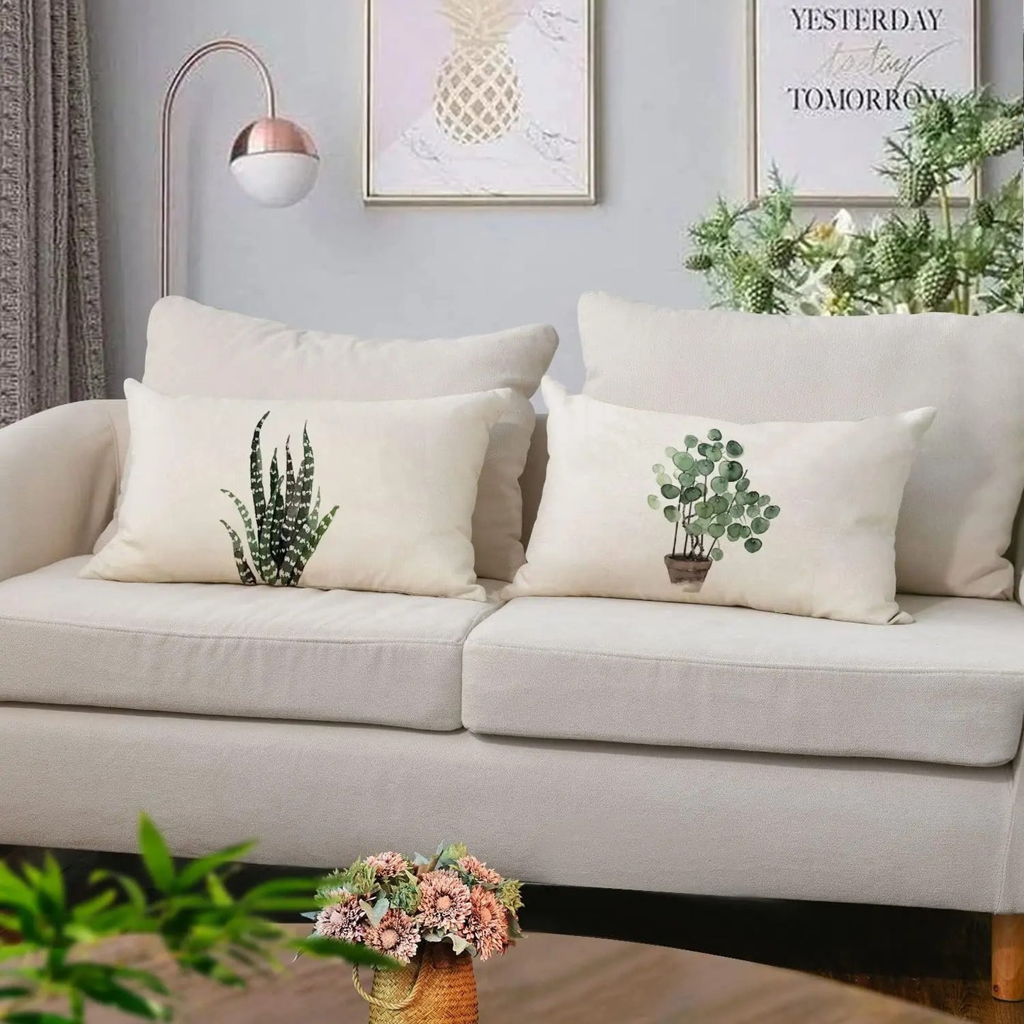 Green Plant Decoration Pillow Cover
