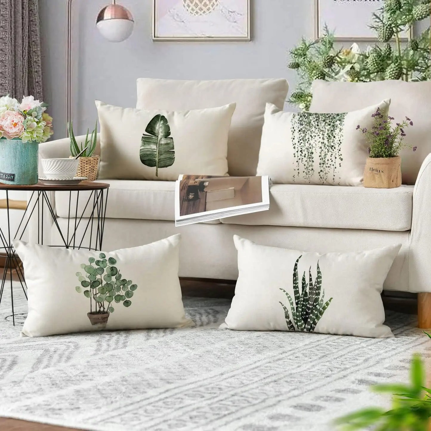 Green Plant Decoration Pillow Cover