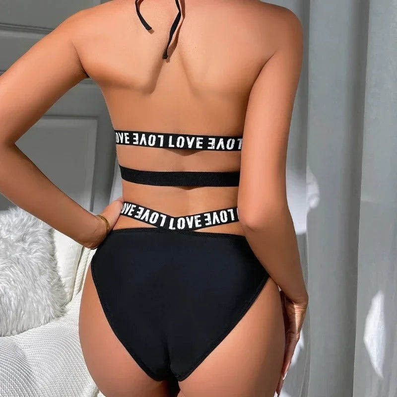 Milk Silk Letter Strap Bra and Panty Set Female Underwear