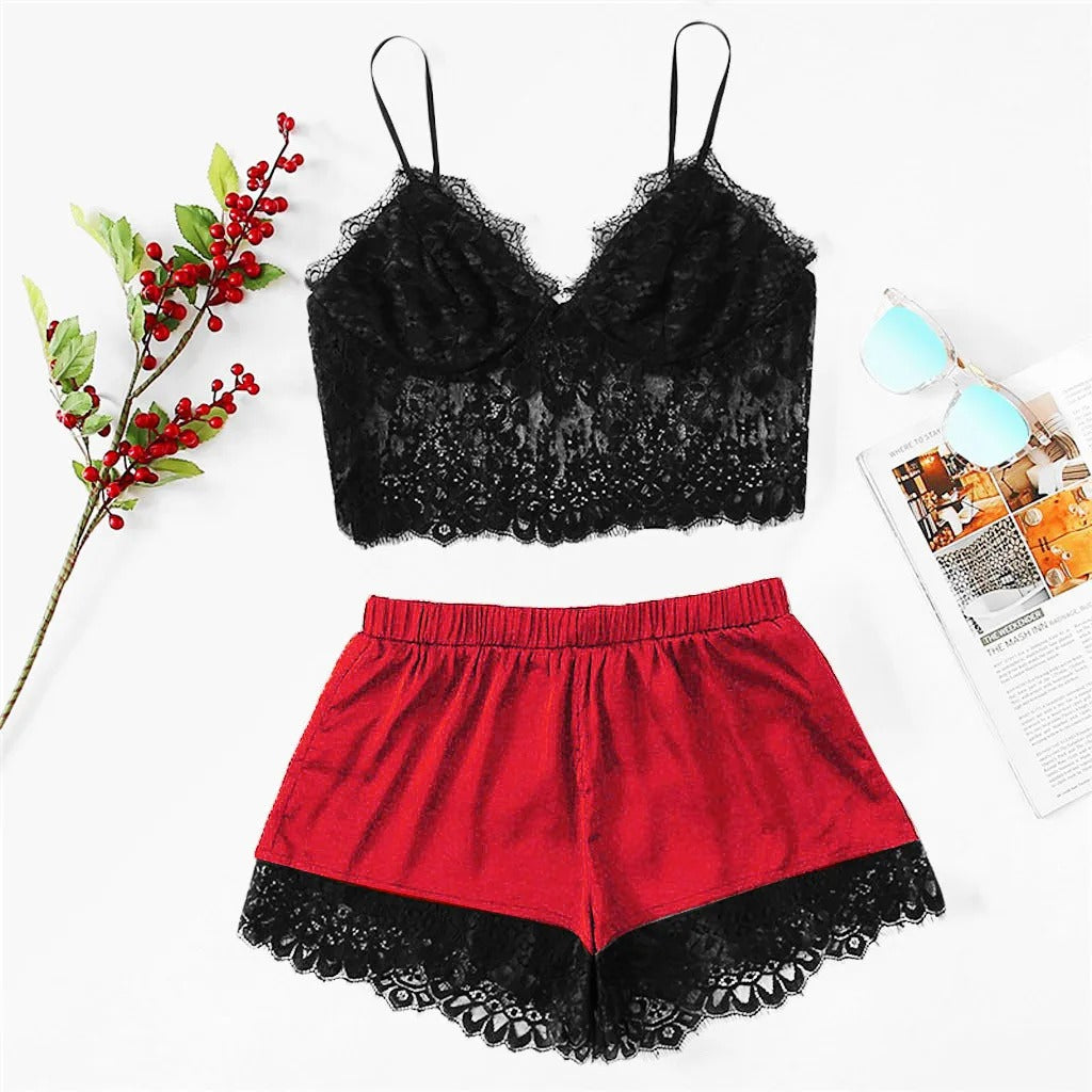 Sexy Pajamas for Women 2 Pieces Top Shorts Set Sleepwear
