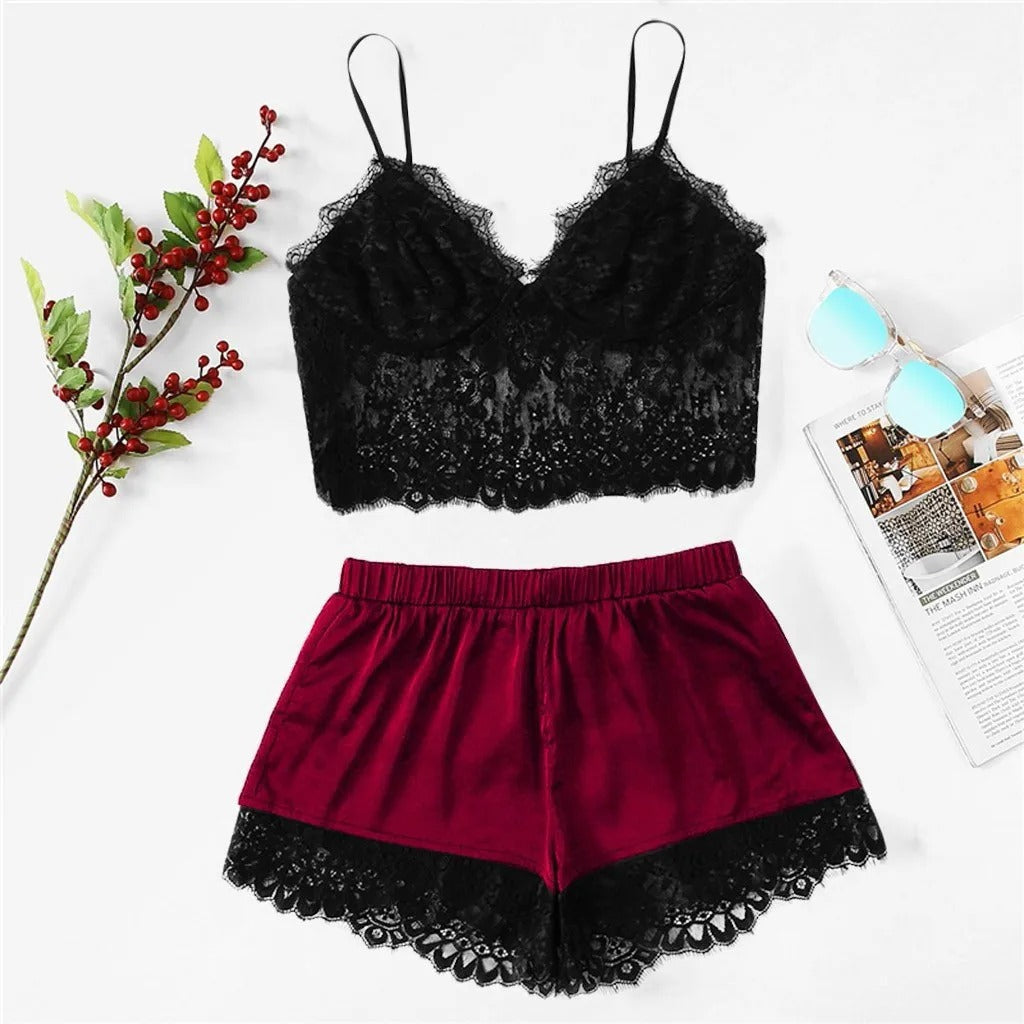 Sexy Pajamas for Women 2 Pieces Top Shorts Set Sleepwear