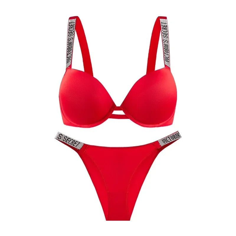 Sexy Lingerie Set 2 Piece Push Up Bra and Panty Adjustable Lace Rhinestone Underwear Sets Bras