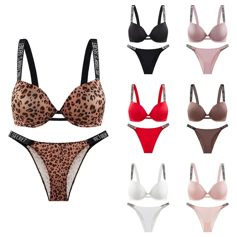Sexy Lingerie Set 2 Piece Push Up Bra and Panty Adjustable Lace Rhinestone Underwear Sets Bras