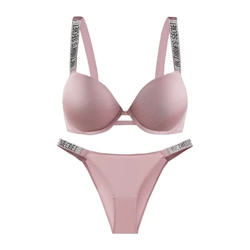 Sexy Lingerie Set 2 Piece Push Up Bra and Panty Adjustable Lace Rhinestone Underwear Sets Bras
