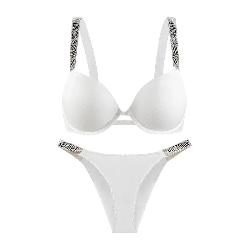 Sexy Lingerie Set 2 Piece Push Up Bra and Panty Adjustable Lace Rhinestone Underwear Sets Bras