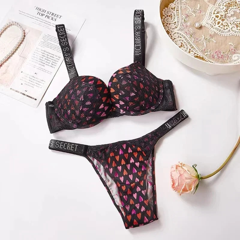 VICTORIA'S SECRET Hot Rhinestone Embellished Cute Heart Bra and Panty Set