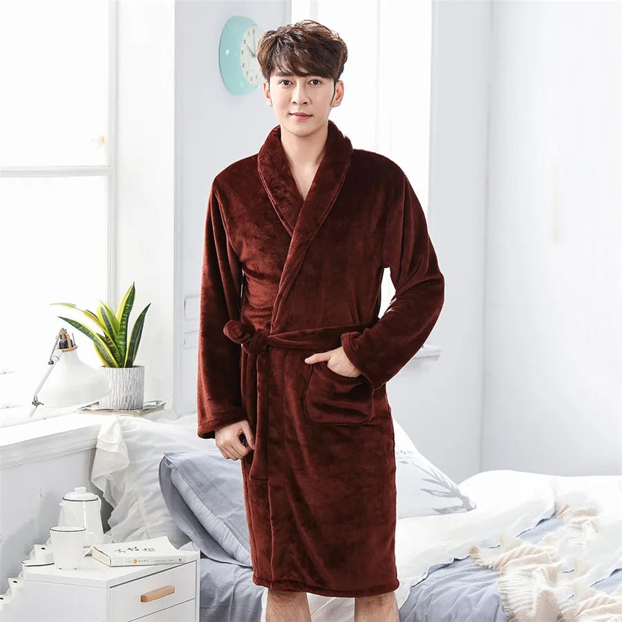 Thickened Flannel Men Robe Sleepwear Autumn Winter Warm Coral Fleece Bathrobe