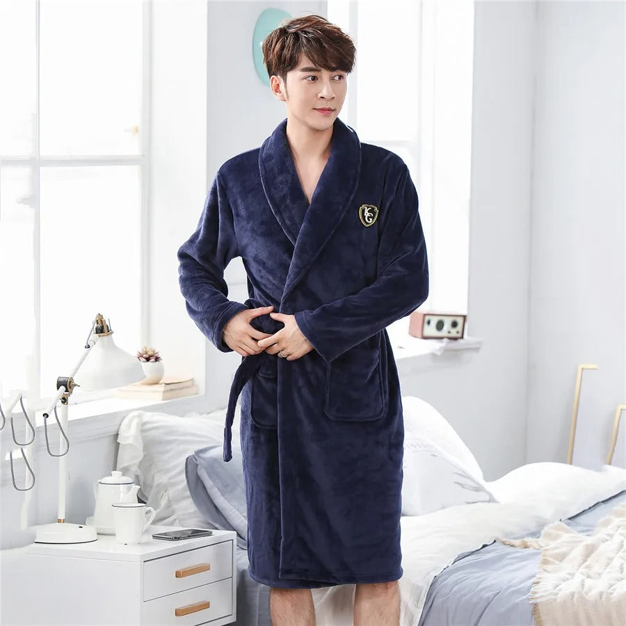 Thickened Flannel Men Robe Sleepwear Autumn Winter Warm Coral Fleece Bathrobe