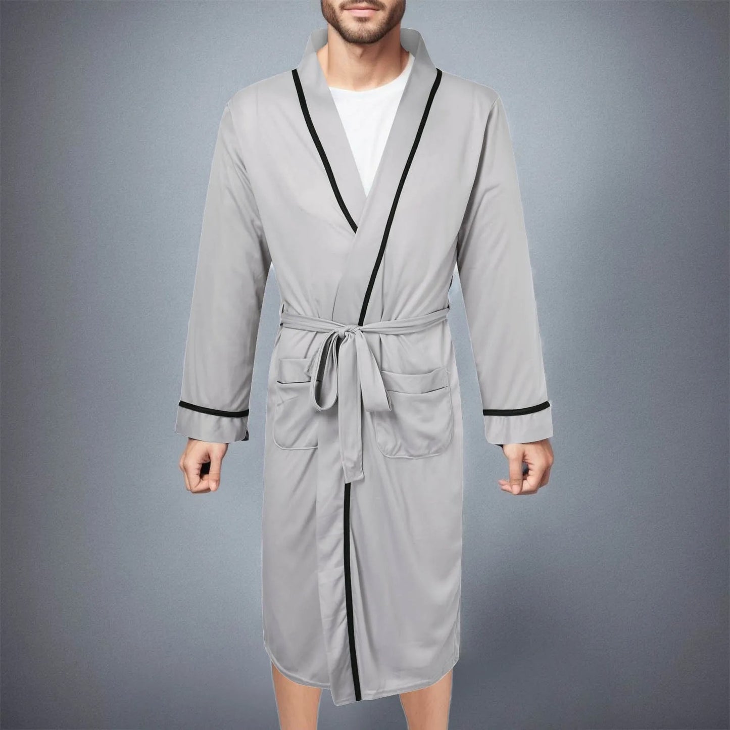 Men's Cotton Bathrobe Spring And Summer Solid Color Lace-Up Men's Pajamas