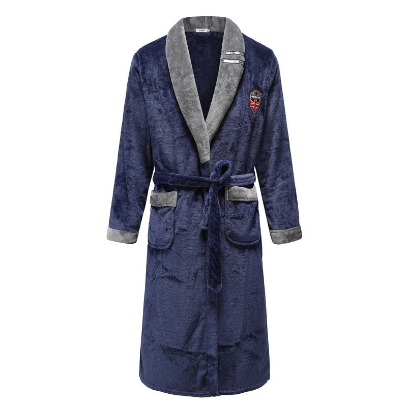 Thickened Flannel Men Robe Sleepwear Autumn Winter Warm Coral Fleece Bathrobe