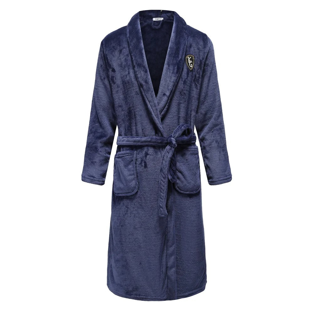 Thickened Flannel Men Robe Sleepwear Autumn Winter Warm Coral Fleece Bathrobe