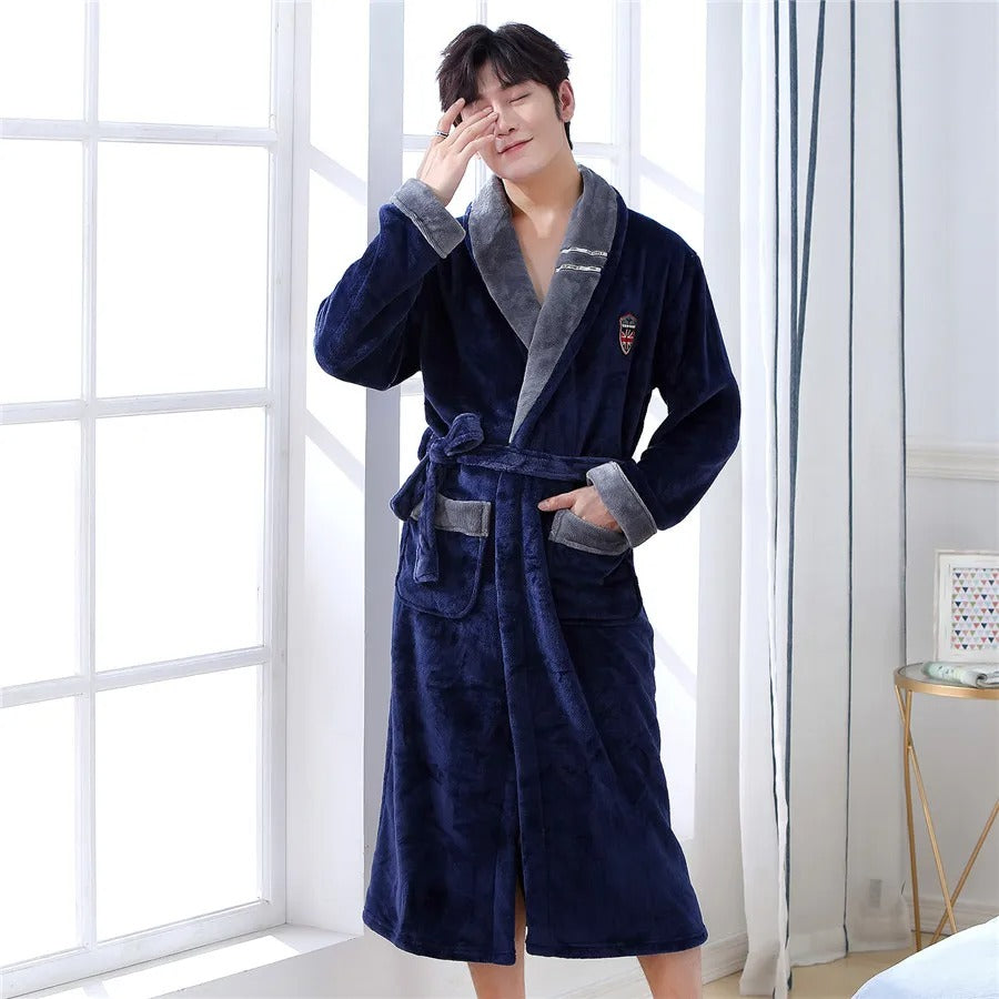 Thickened Flannel Men Robe Sleepwear Autumn Winter Warm Coral Fleece Bathrobe