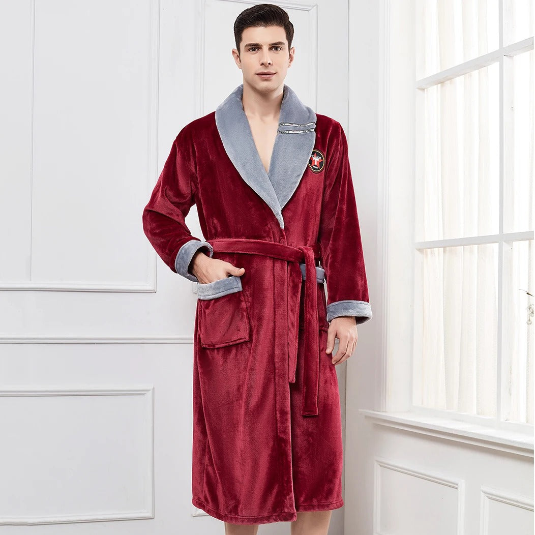 Thickened Flannel Men Robe Sleepwear Autumn Winter Warm Coral Fleece Bathrobe