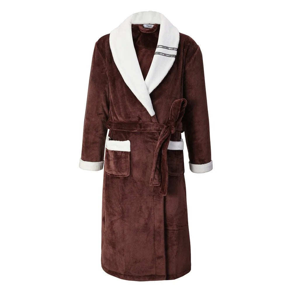 Thickened Flannel Men Robe Sleepwear Autumn Winter Warm Coral Fleece Bathrobe