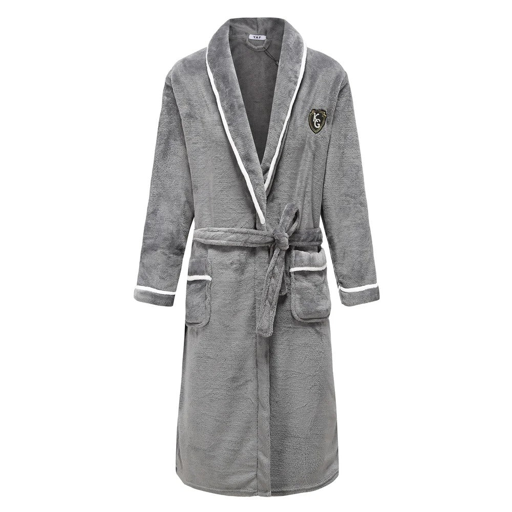 Thickened Flannel Men Robe Sleepwear Autumn Winter Warm Coral Fleece Bathrobe