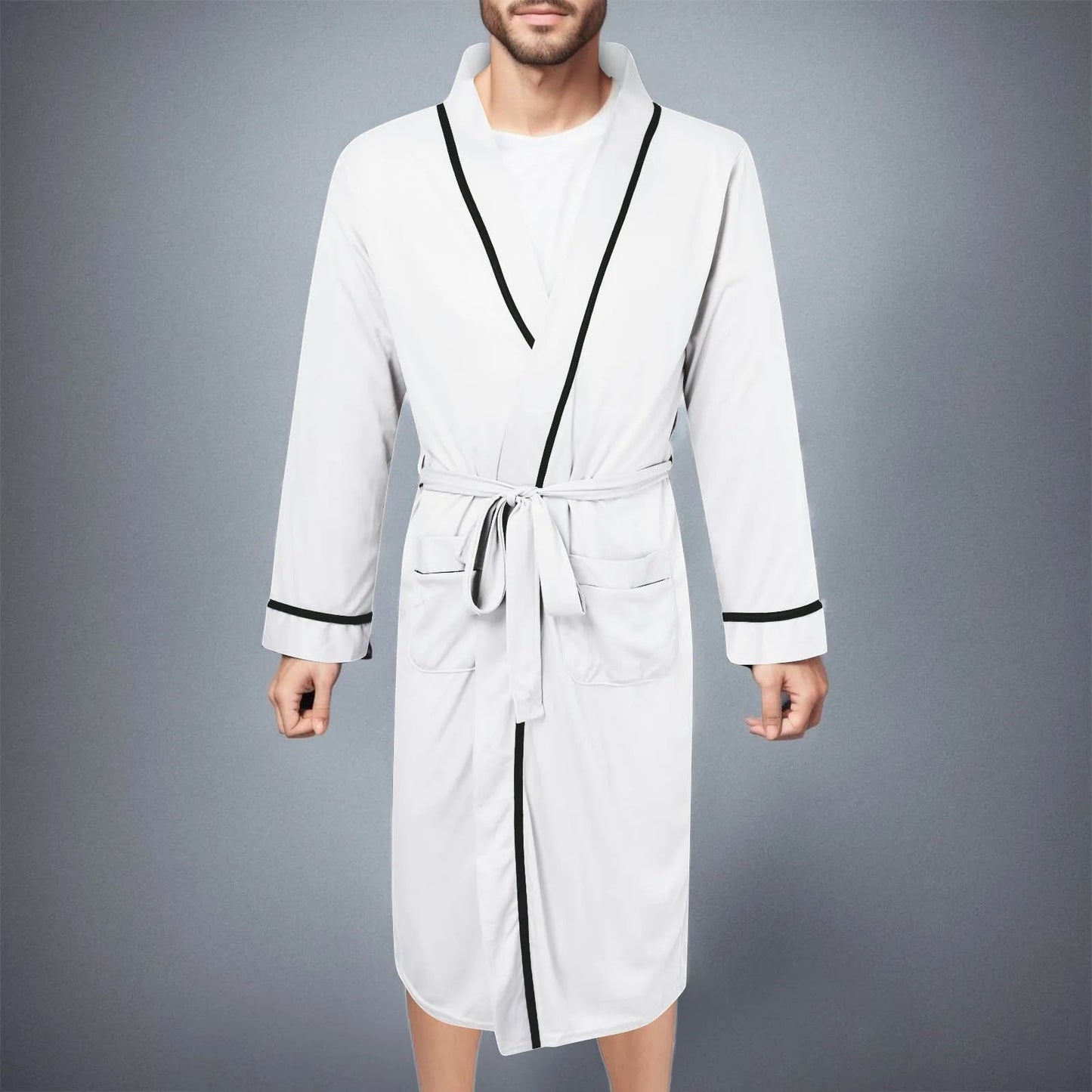 Men's Cotton Bathrobe Spring And Summer Solid Color Lace-Up Men's Pajamas