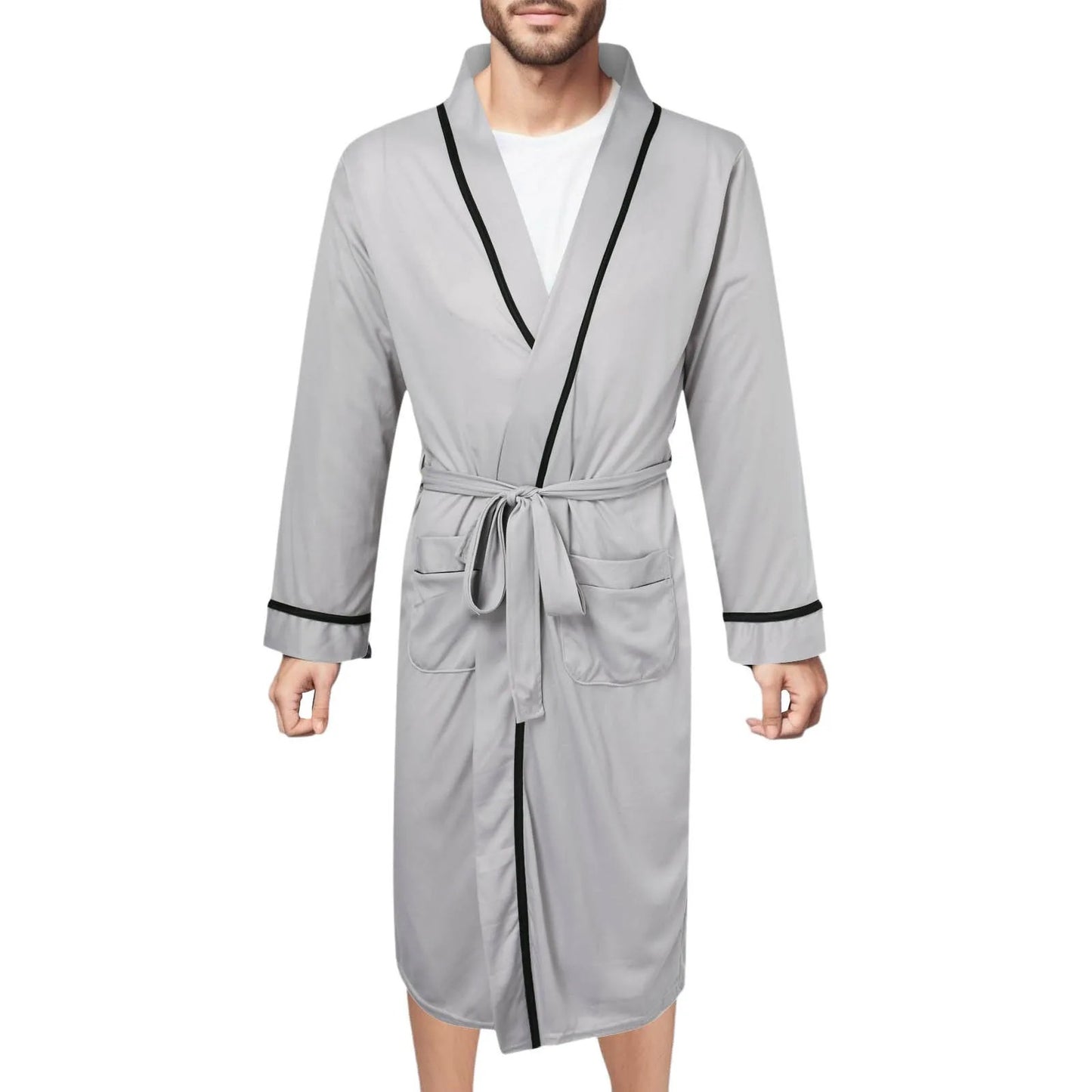 Men's Cotton Bathrobe Spring And Summer Solid Color Lace-Up Men's Pajamas