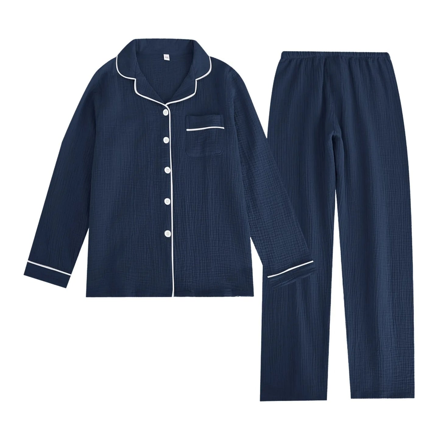 Men's Pajamas Set Casual Cardigan And Trousers Long V Neck Nightwear