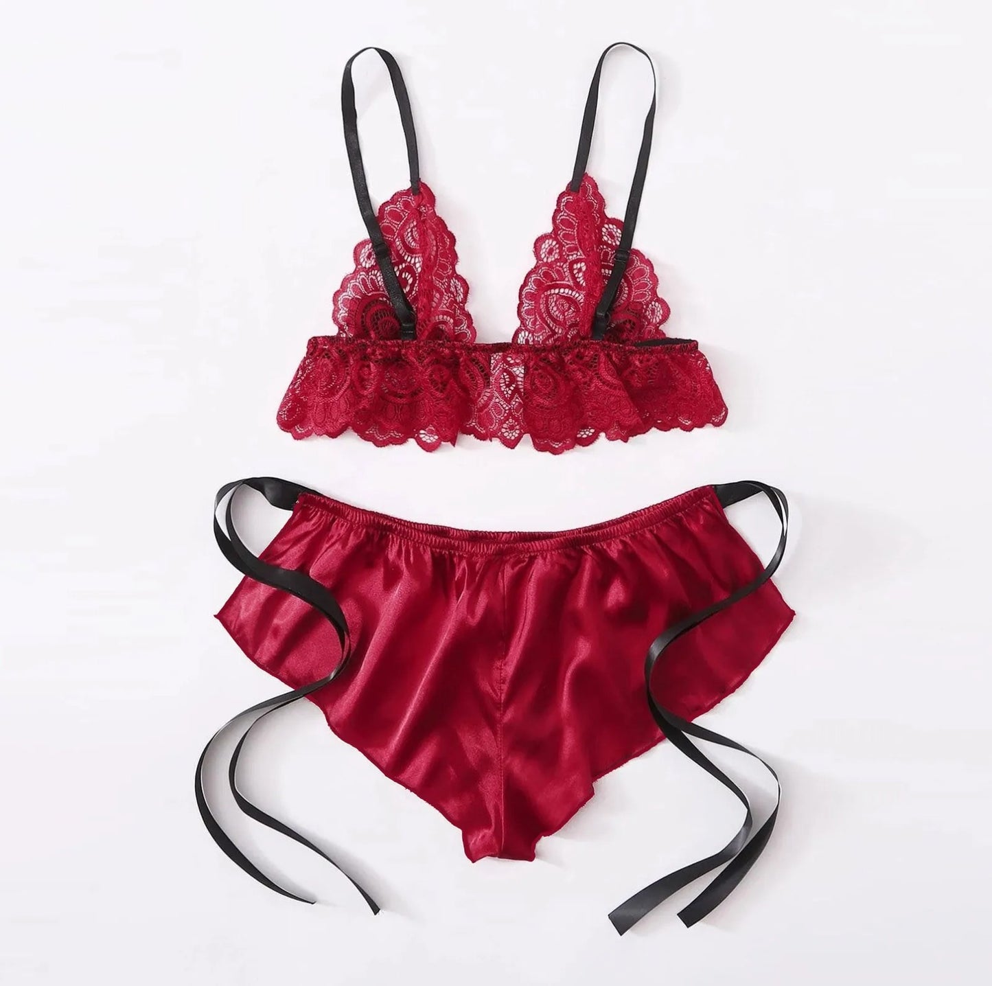 Lace Sexy Pajamas Satin Sleepwear Bra Women Lingerie