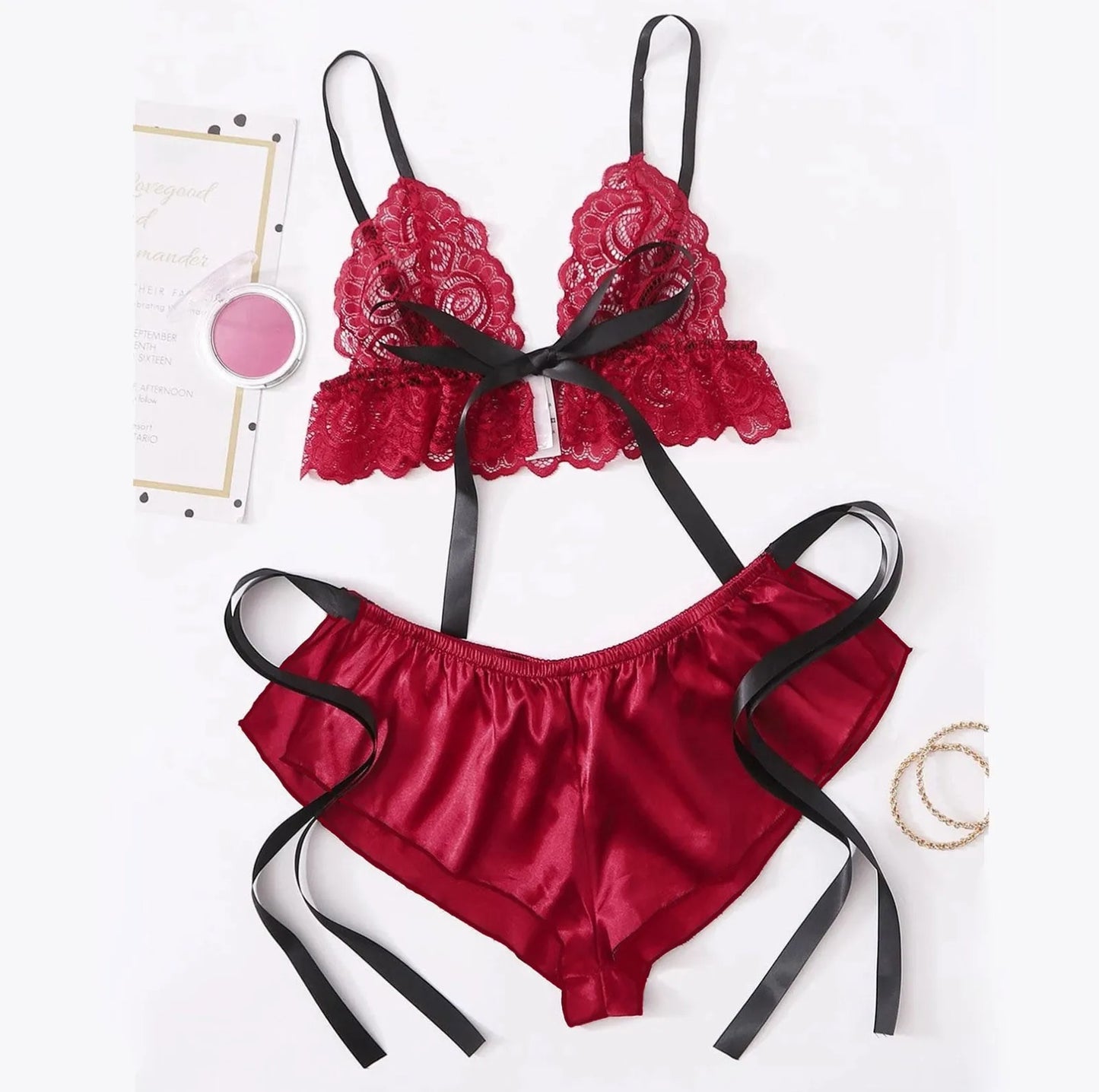 Lace Sexy Pajamas Satin Sleepwear Bra Women Lingerie