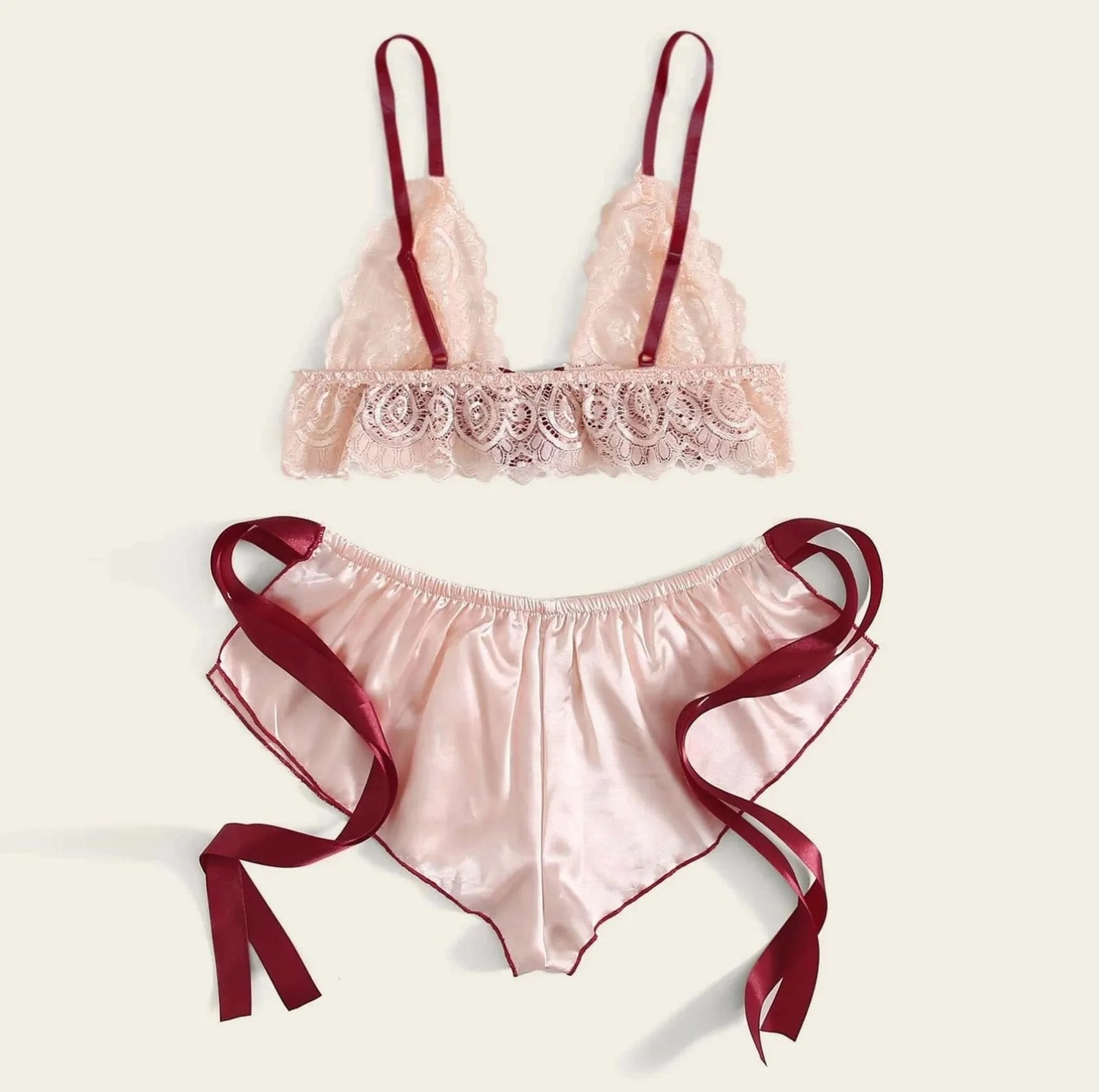 Lace Sexy Pajamas Satin Sleepwear Bra Women Lingerie