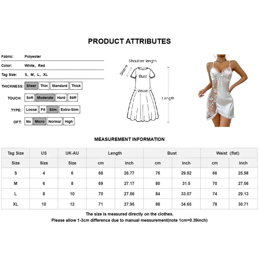 Cross Border Sexy Lingerie Women Suspender Perspective Mesh Lace Embroider Flower Baby doll Nightdress
