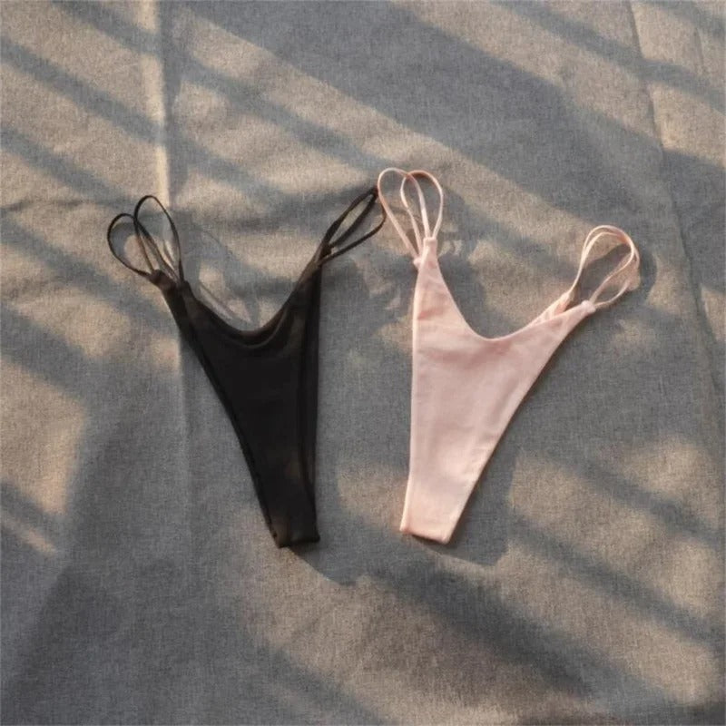 2 Pcs Brazilian Women Cotton Thong Underwear Sexy Panties Female Underpants Solid Color G-string